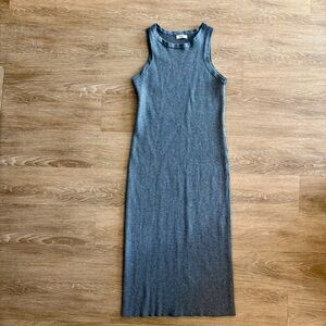 Mod Ref Sleeveless Gray Ribbed Tank Midi Dress size Lp